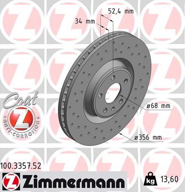 Zimmermann 100.3357.52 - Тормозной диск avtokuzovplus.com.ua