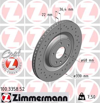 Zimmermann 100.3358.52 - Гальмівний диск autocars.com.ua