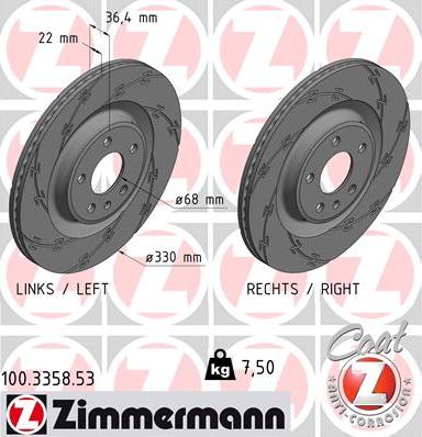 Zimmermann 100.3358.53 - Гальмівний диск autocars.com.ua