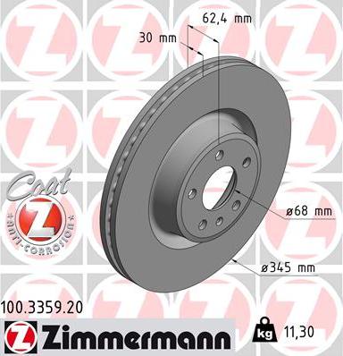 Zimmermann 100.3359.20 - Гальмівний диск autocars.com.ua