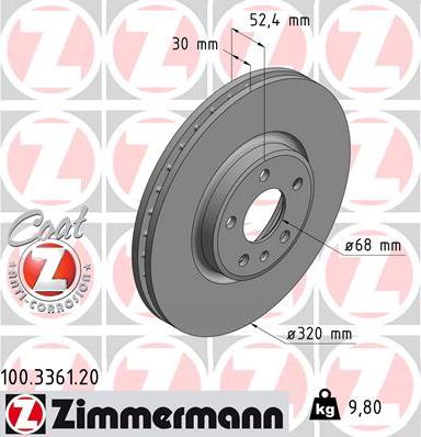 Zimmermann 100.3361.20 - Гальмівний диск autocars.com.ua