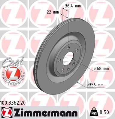 Zimmermann 100.3362.20 - Гальмівний диск autocars.com.ua