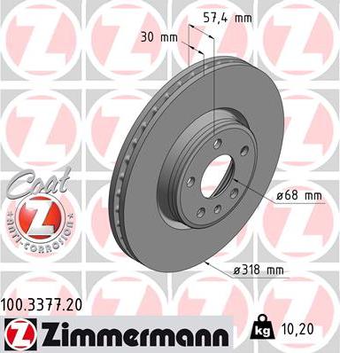 Zimmermann 100.3377.20 - Гальмівний диск autocars.com.ua