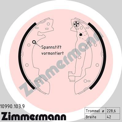 Zimmermann 10990.103.9 - Комплект гальм, барабанний механізм autocars.com.ua