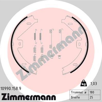 Zimmermann 10990.158.9 - Комплект тормозов, ручник, парковка avtokuzovplus.com.ua