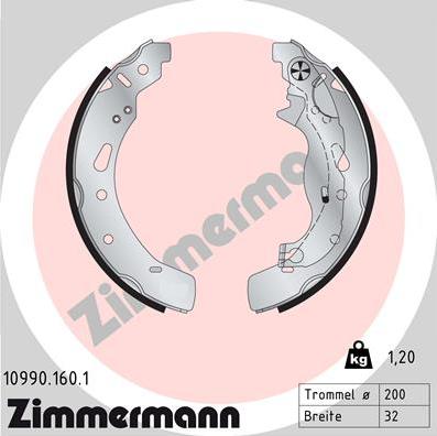 Zimmermann 10990.160.1 - Комплект гальм, барабанний механізм autocars.com.ua