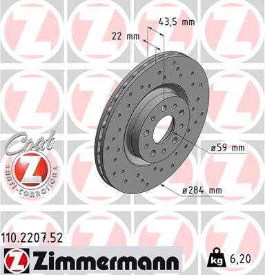 Zimmermann 110.2207.52 - Тормозной диск avtokuzovplus.com.ua