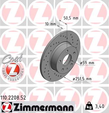 Zimmermann 110.2208.52 - Гальмівний диск autocars.com.ua