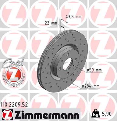 Zimmermann 110.2209.52 - Гальмівний диск autocars.com.ua