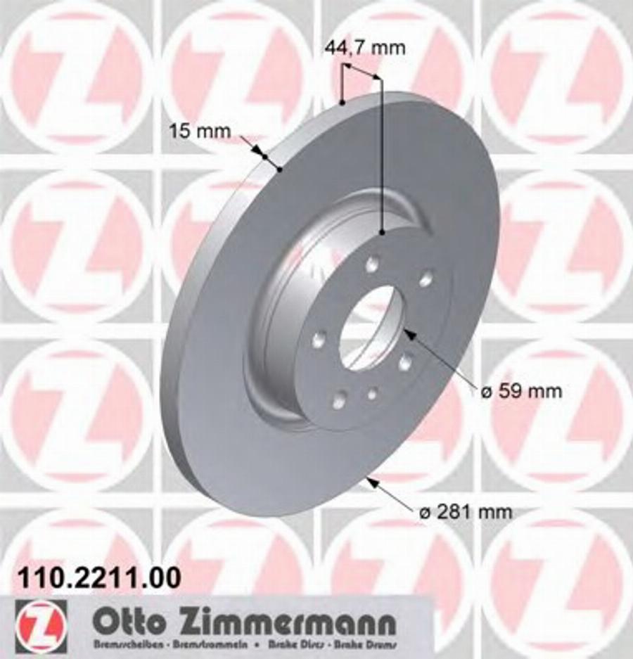 Zimmermann 110.2211.00 - Гальмівний диск autocars.com.ua