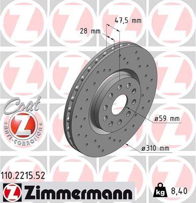 Zimmermann 110.2215.52 - Гальмівний диск autocars.com.ua