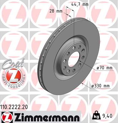 Zimmermann 110.2222.20 - Гальмівний диск autocars.com.ua