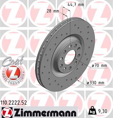 Zimmermann 110.2222.52 - Тормозной диск avtokuzovplus.com.ua