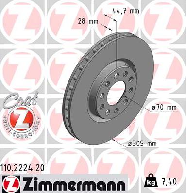 Zimmermann 110.2224.20 - Гальмівний диск autocars.com.ua