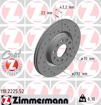 Zimmermann 110.2225.52 - Гальмівний диск autocars.com.ua