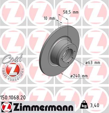 Zimmermann 150.1068.20 - Гальмівний диск autocars.com.ua