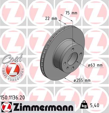 Zimmermann 150.1136.20 - Тормозной диск avtokuzovplus.com.ua