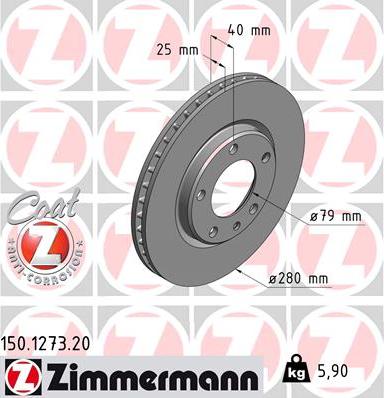 Zimmermann 150.1273.20 - Гальмівний диск autocars.com.ua