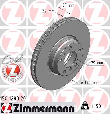 Zimmermann 150.1280.20 - Гальмівний диск autocars.com.ua