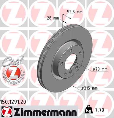 Zimmermann 150.1291.20 - Гальмівний диск autocars.com.ua