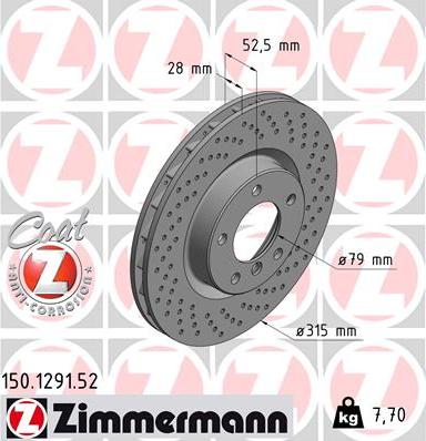 Zimmermann 150.1291.52 - Гальмівний диск autocars.com.ua