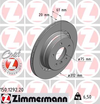 Zimmermann 150.1292.20 - Тормозной диск avtokuzovplus.com.ua