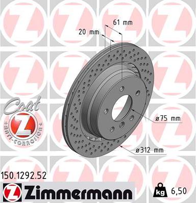 Zimmermann 150.1292.52 - Тормозной диск avtokuzovplus.com.ua