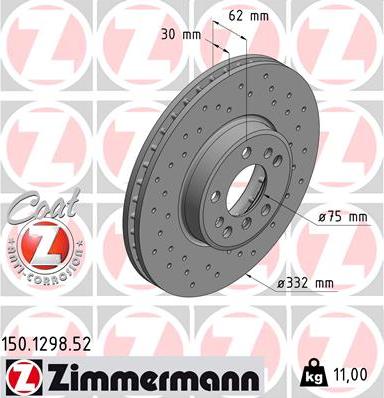 Zimmermann 150.1298.52 - Гальмівний диск autocars.com.ua