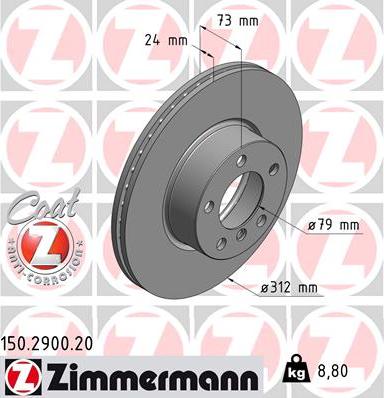 Zimmermann 150.2900.20 - Гальмівний диск autocars.com.ua