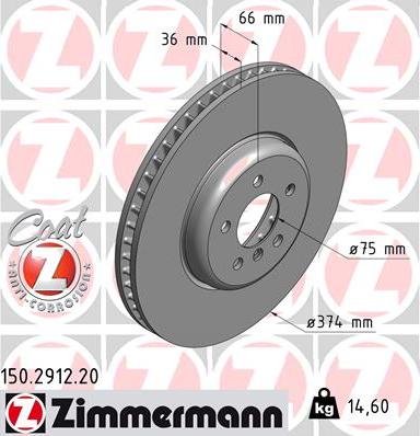 Zimmermann 150.2912.20 - Гальмівний диск autocars.com.ua