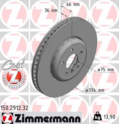 Zimmermann 150.2912.32 - Гальмівний диск autocars.com.ua