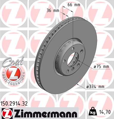 Zimmermann 150.2914.32 - Гальмівний диск autocars.com.ua