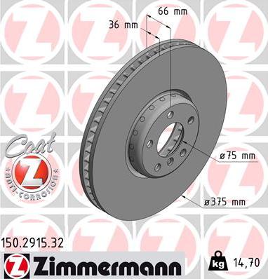 Zimmermann 150.2915.32 - Гальмівний диск autocars.com.ua
