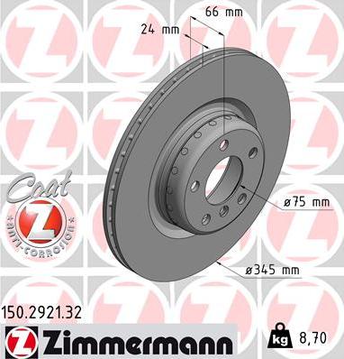 Zimmermann 150.2921.32 - Тормозной диск avtokuzovplus.com.ua