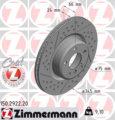 Zimmermann 150.2922.20 - Гальмівний диск autocars.com.ua