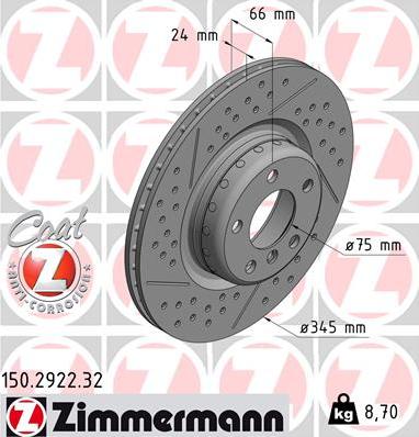 Zimmermann 150.2922.32 - Гальмівний диск autocars.com.ua