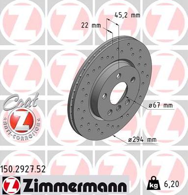 Zimmermann 150.2927.52 - Гальмівний диск autocars.com.ua
