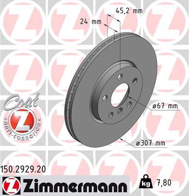 Zimmermann 150.2929.20 - Тормозной диск avtokuzovplus.com.ua