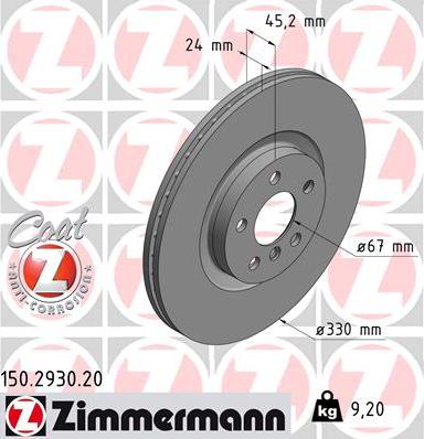 Zimmermann 150.2930.20 - Гальмівний диск autocars.com.ua