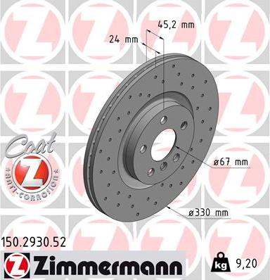 Zimmermann 150.2930.52 - Гальмівний диск autocars.com.ua