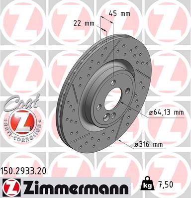 Zimmermann 150.2933.20 - Гальмівний диск autocars.com.ua