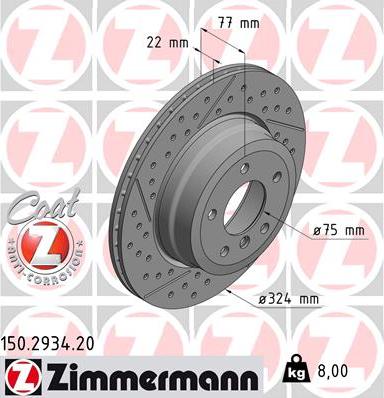 Zimmermann 150.2934.20 - Гальмівний диск autocars.com.ua