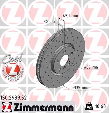 Zimmermann 150.2939.52 - Гальмівний диск autocars.com.ua