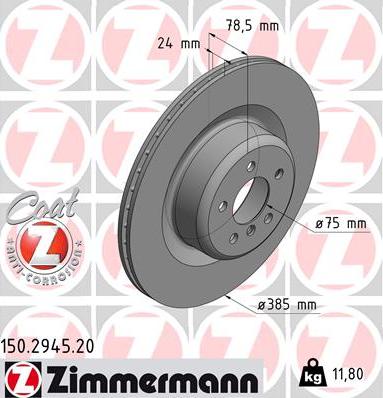 Zimmermann 150.2945.20 - Гальмівний диск autocars.com.ua