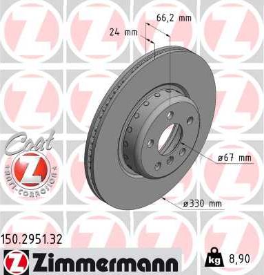 Zimmermann 150.2951.32 - Гальмівний диск autocars.com.ua