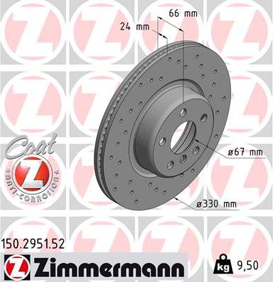 Zimmermann 150.2951.52 - Гальмівний диск autocars.com.ua