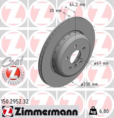 Zimmermann 150.2952.32 - Гальмівний диск autocars.com.ua