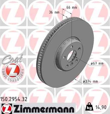 Zimmermann 150.2954.32 - Гальмівний диск autocars.com.ua