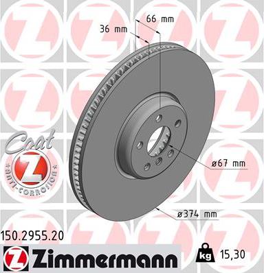 Zimmermann 150.2955.20 - Гальмівний диск autocars.com.ua