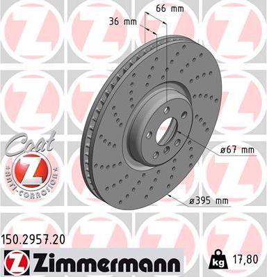 Zimmermann 150.2957.20 - Тормозной диск avtokuzovplus.com.ua
